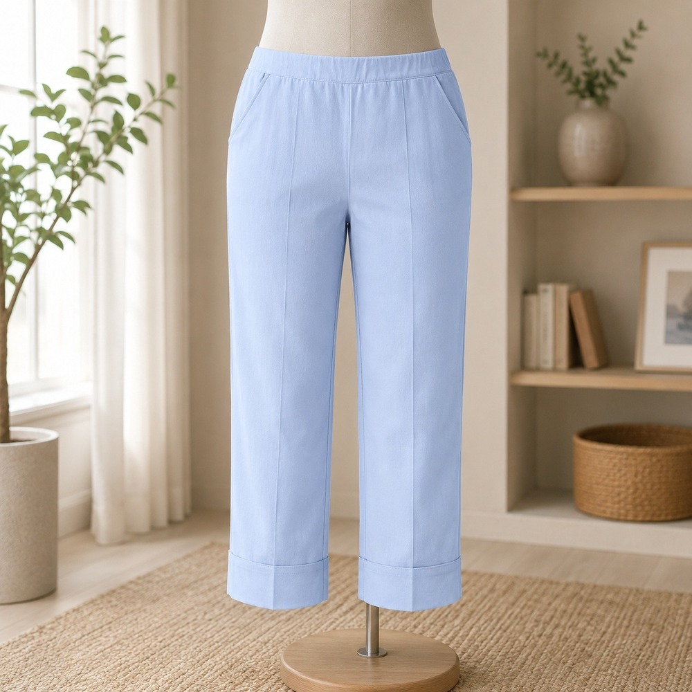 Isaac Mizrahi Live! Crop Pants Womens 2XP Blue Pintuck Cuffed Knit Trousers